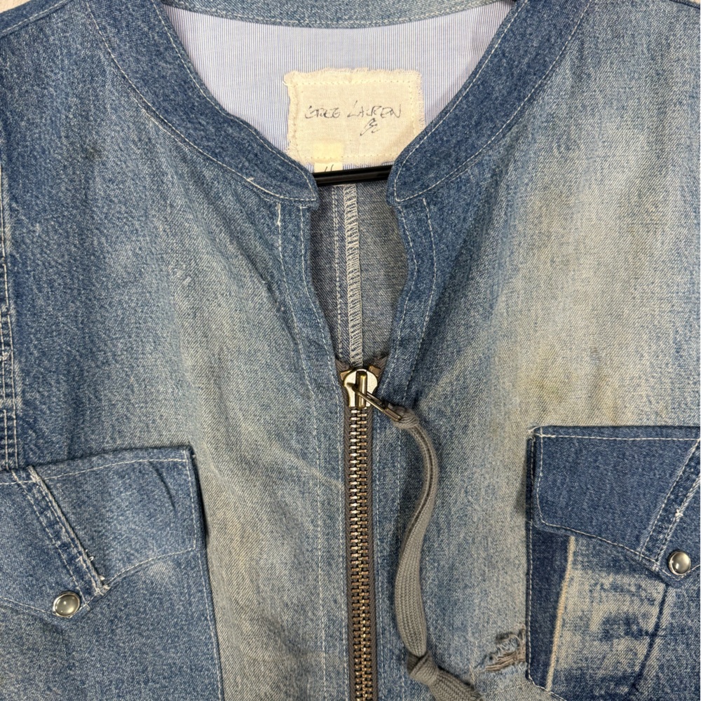 Men's Blue Denim Jacket with Distressed Details - Picture 3 of 5